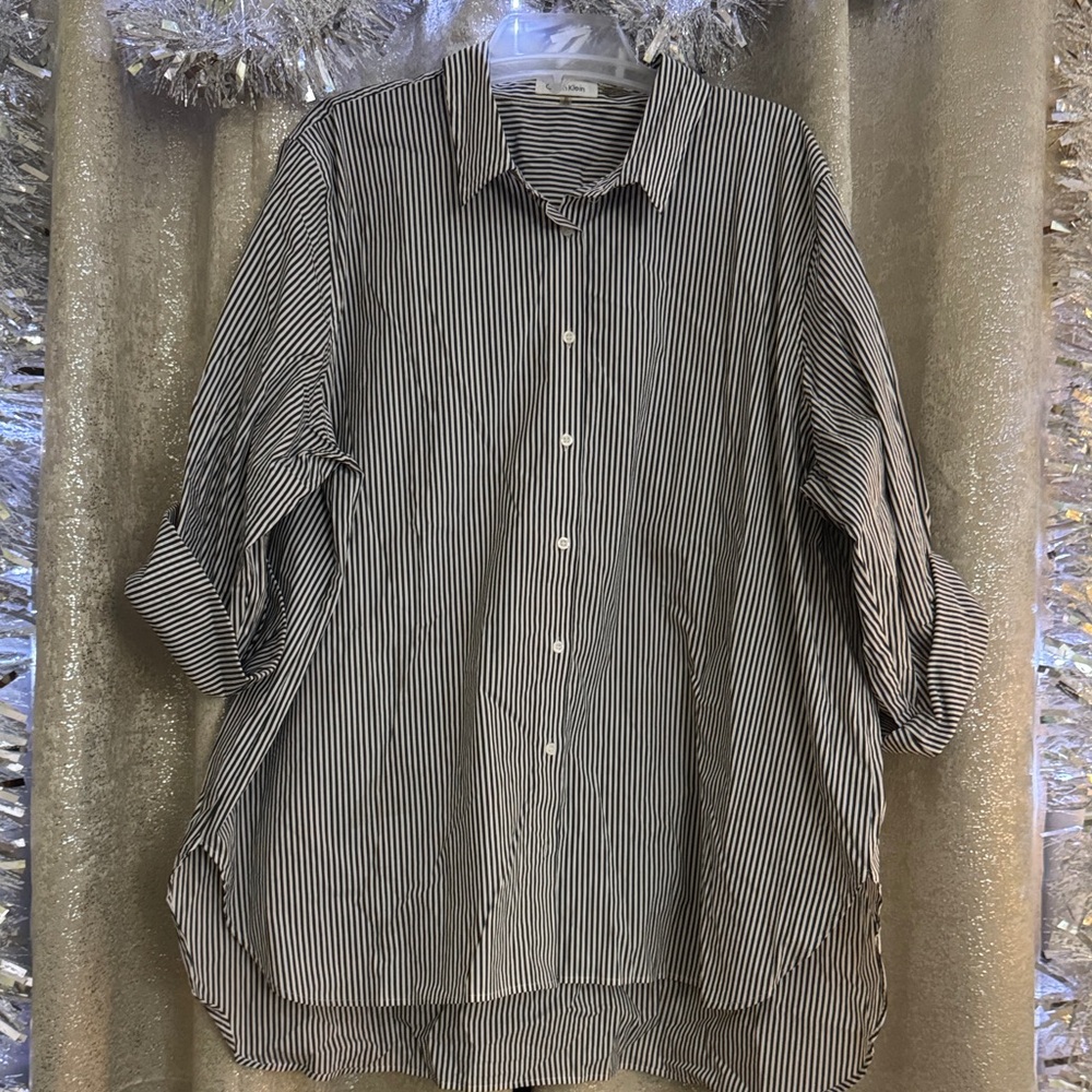 Calvin Klein Black & White Pinstripe Button-Down Shirt